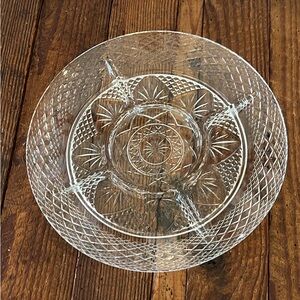 Clear Pressed Glass Serving Bowl - Elegant Pattern